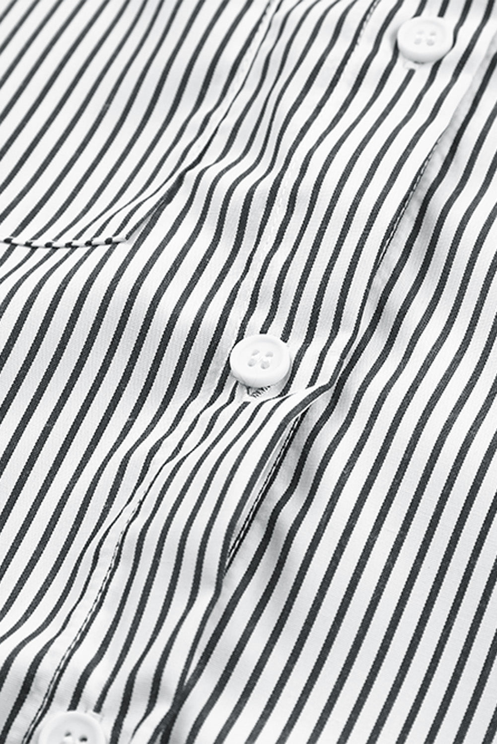 Black Striped Casual Shirred Cuffs Shirt *