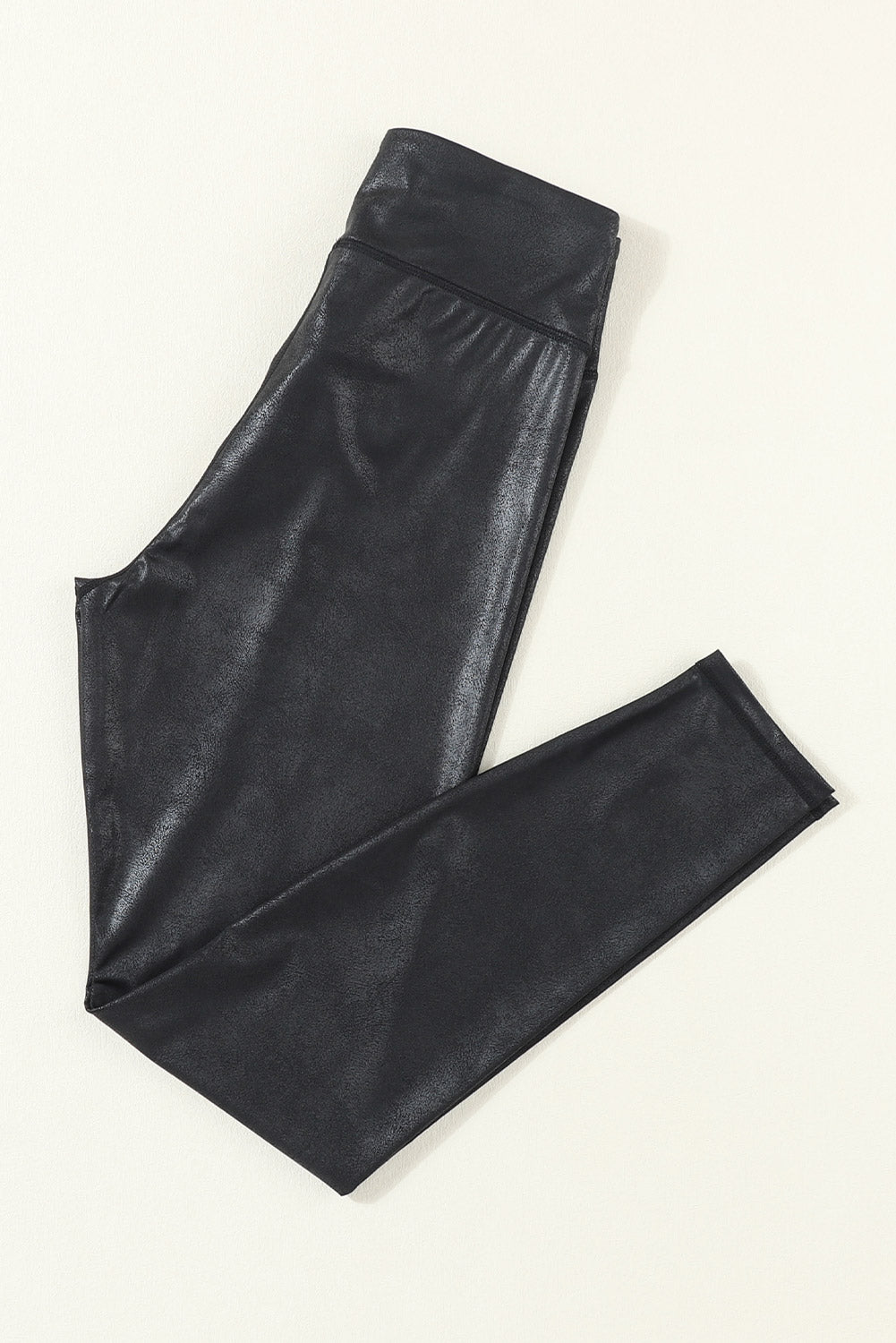 Black Crossed Dip Waist Sleek Leather Leggings*