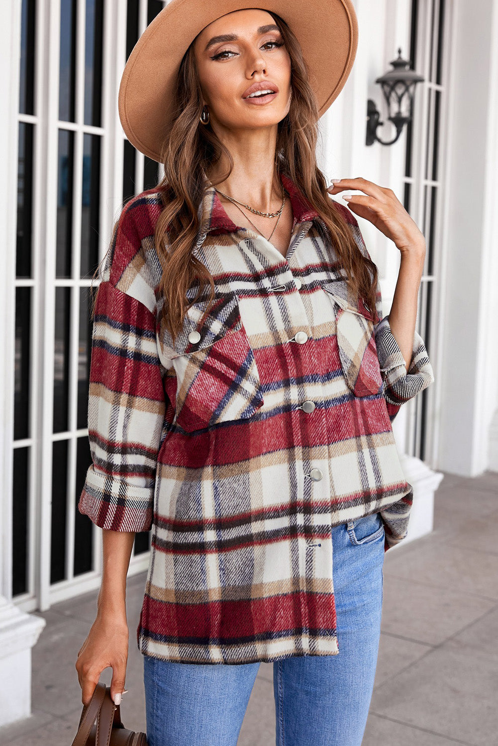 Multicolor Plaid Casual Button Up Flannel Shacket *