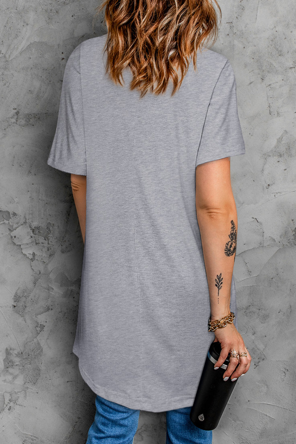 Light Blue Loose Pocket Casual Tunic Long T-Shirt