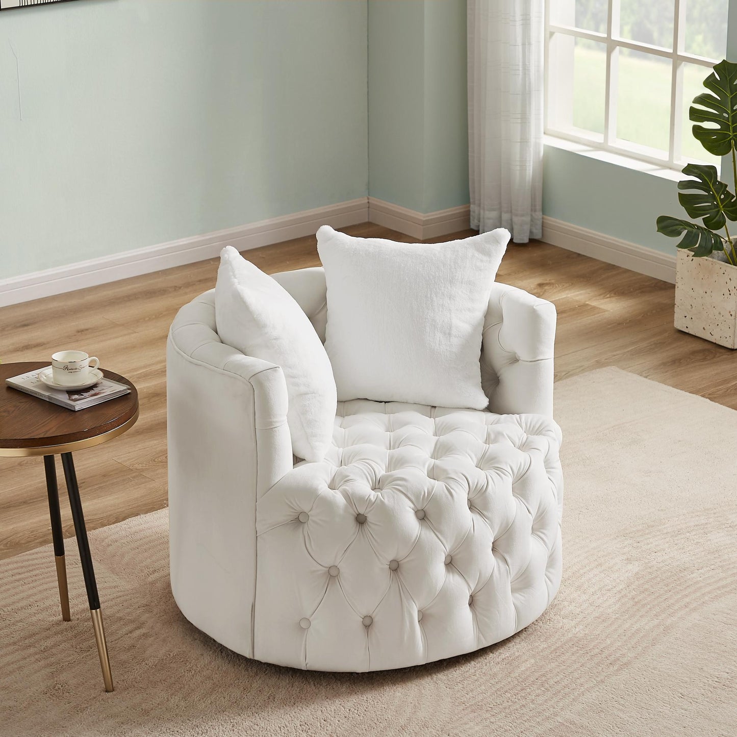 360° Swivel Barrel Chair with Pillows