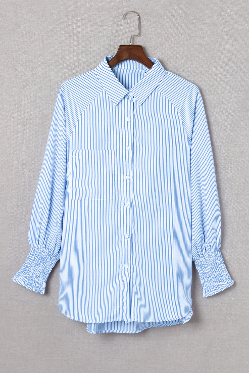 Black Striped Casual Shirred Cuffs Shirt *