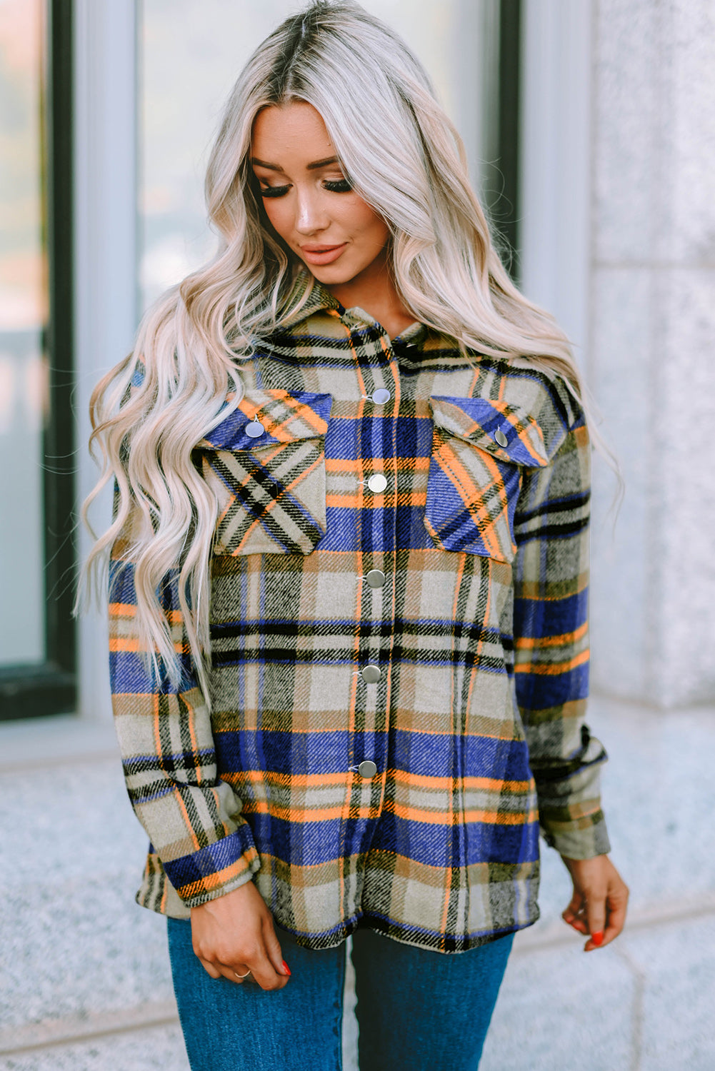 Multicolor Plaid Casual Button Up Flannel Shacket *