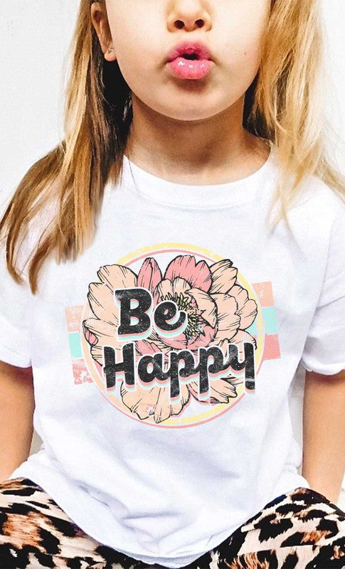 Retro Floral Be Happy Kids Graphic Tee