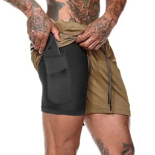 Men 2 in 1 Running Shorts Jogging Gym Fitness