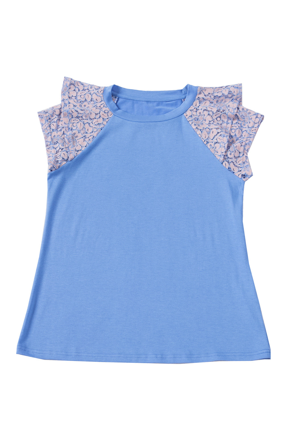 Light Blue Casual Tiered Lace Sleeve Summer Top*