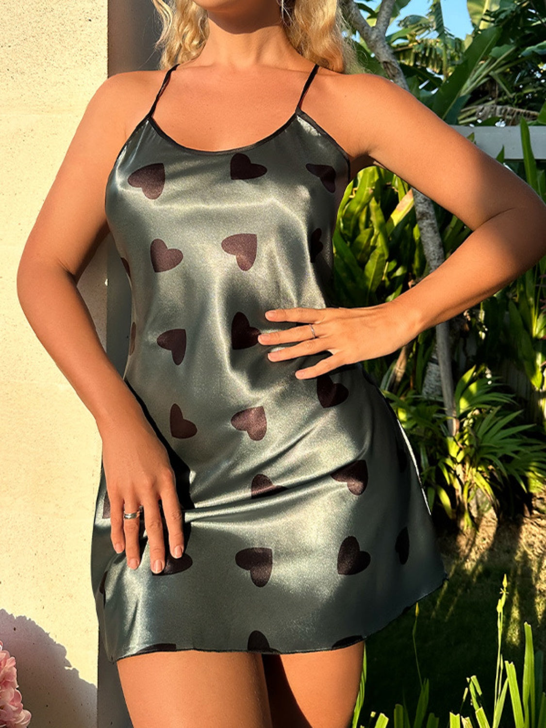 Heart Print Contrast Cami Lounge Dress