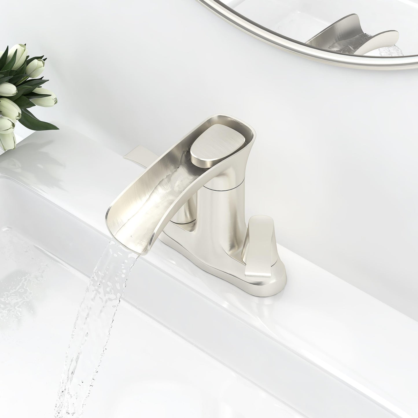 Waterfall Spout  Two Handle Bathroom Faucet