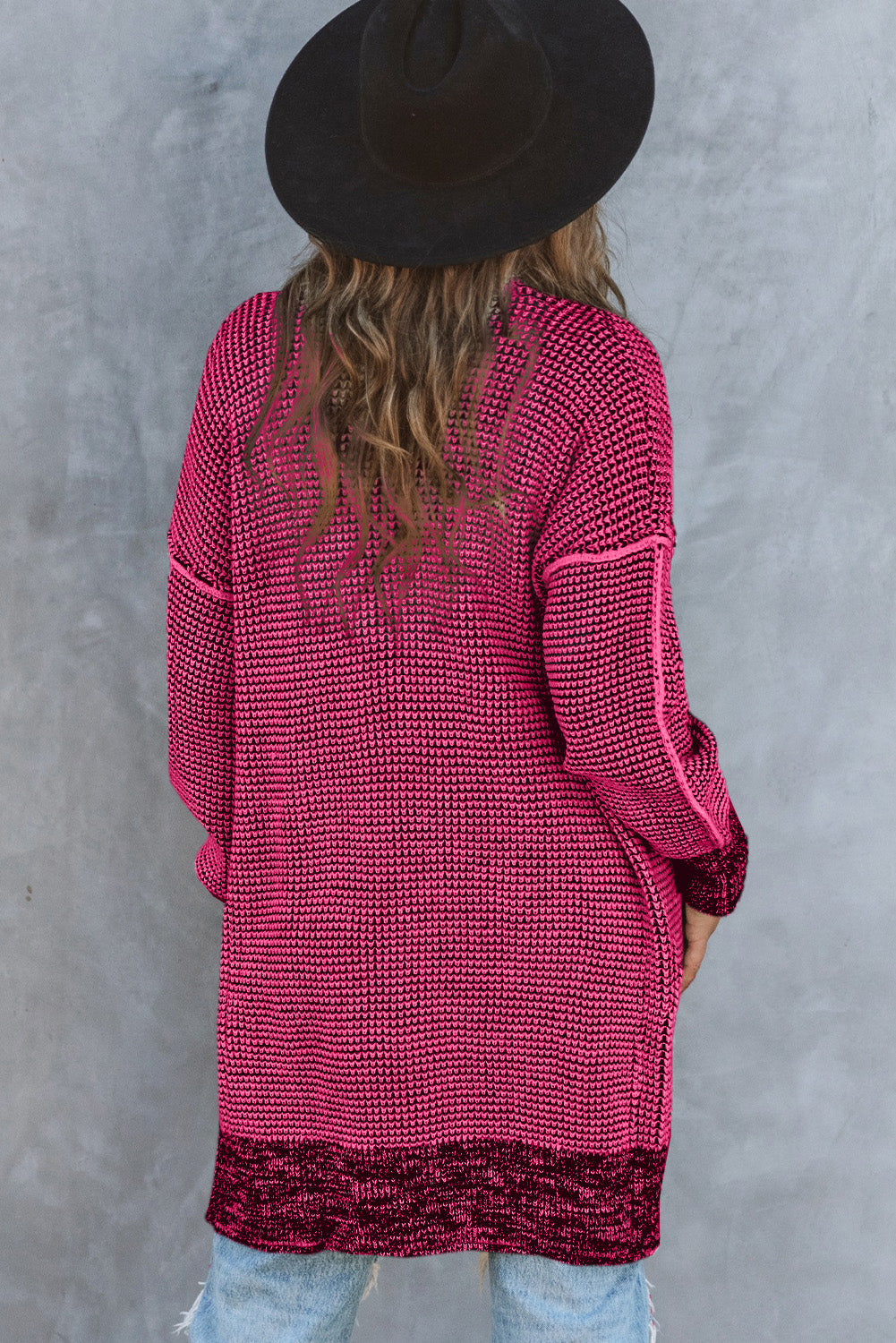 Pink Plaid Contrast Trim Casual Knit Long Cardigan*