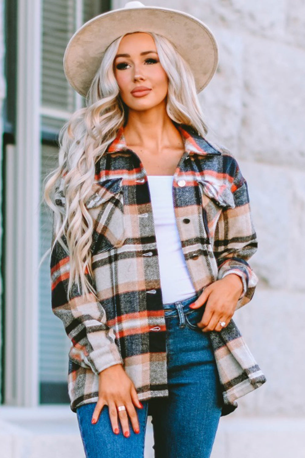 Multicolor Plaid Casual Button Up Flannel Shacket *