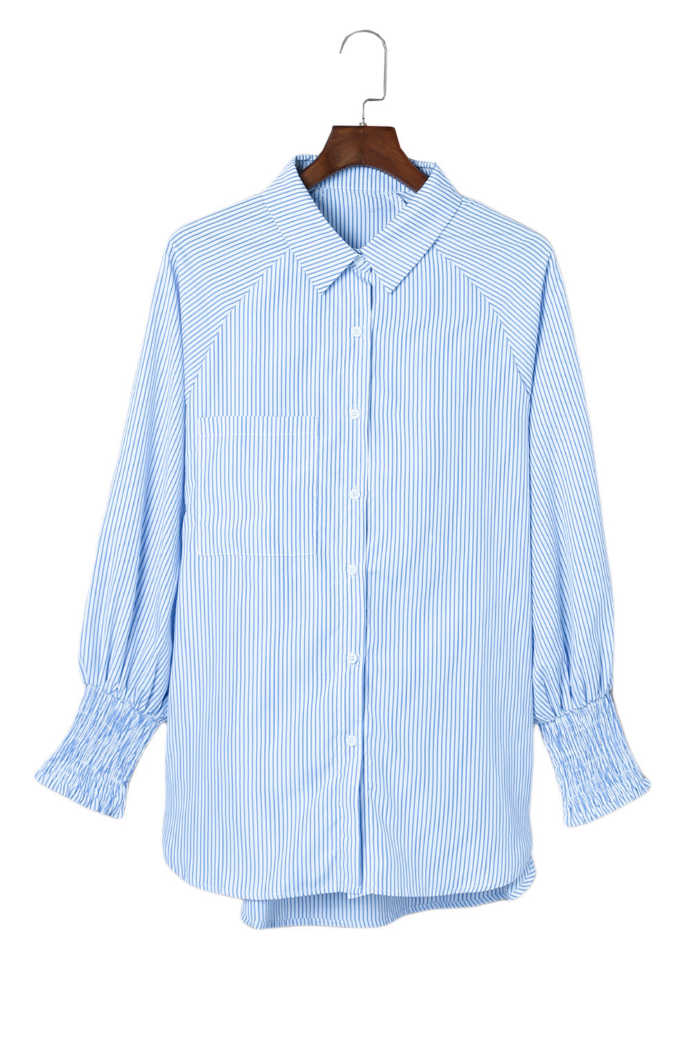 Black Striped Casual Shirred Cuffs Shirt *