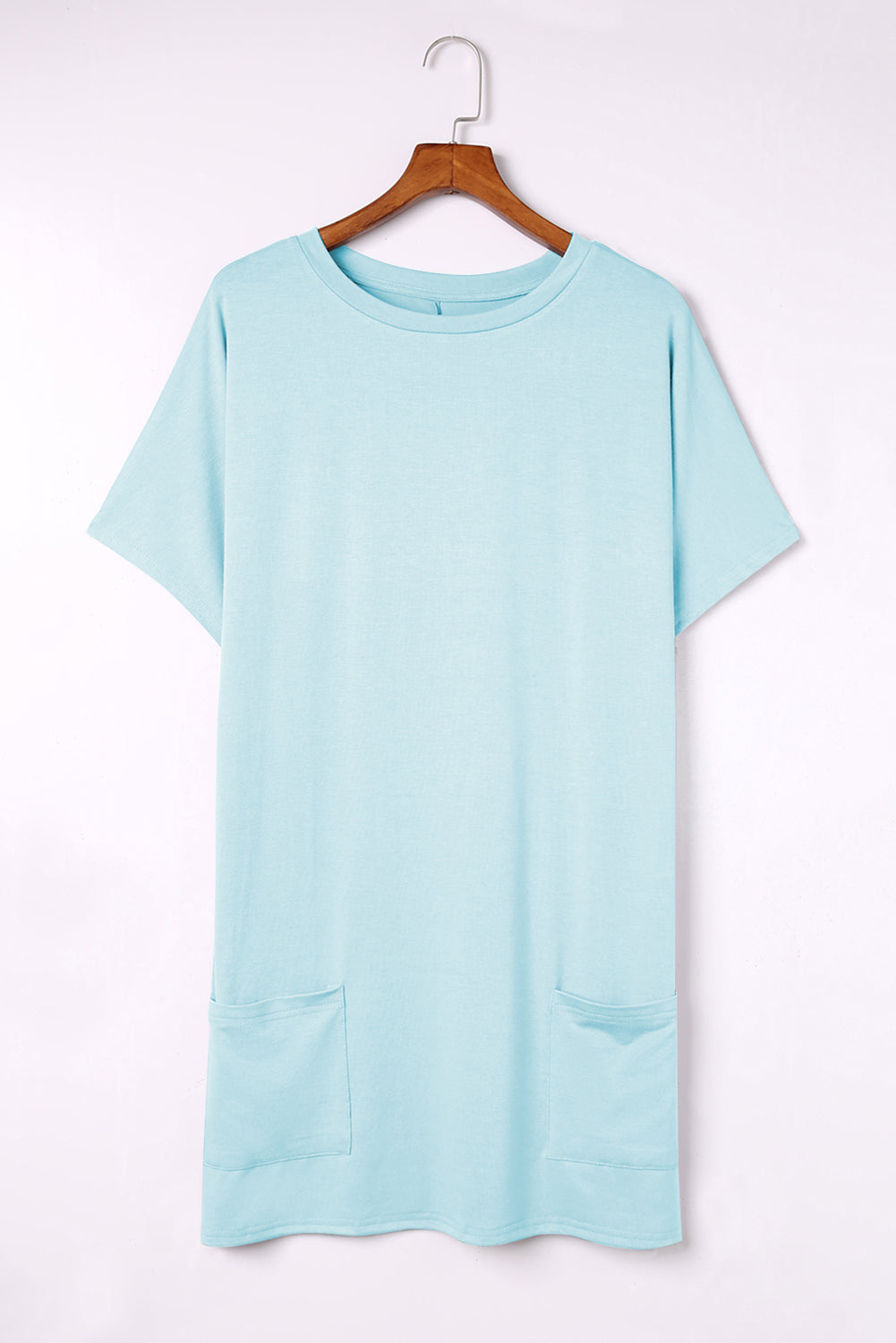 Light Blue Loose Pocket Casual Tunic Long T-Shirt