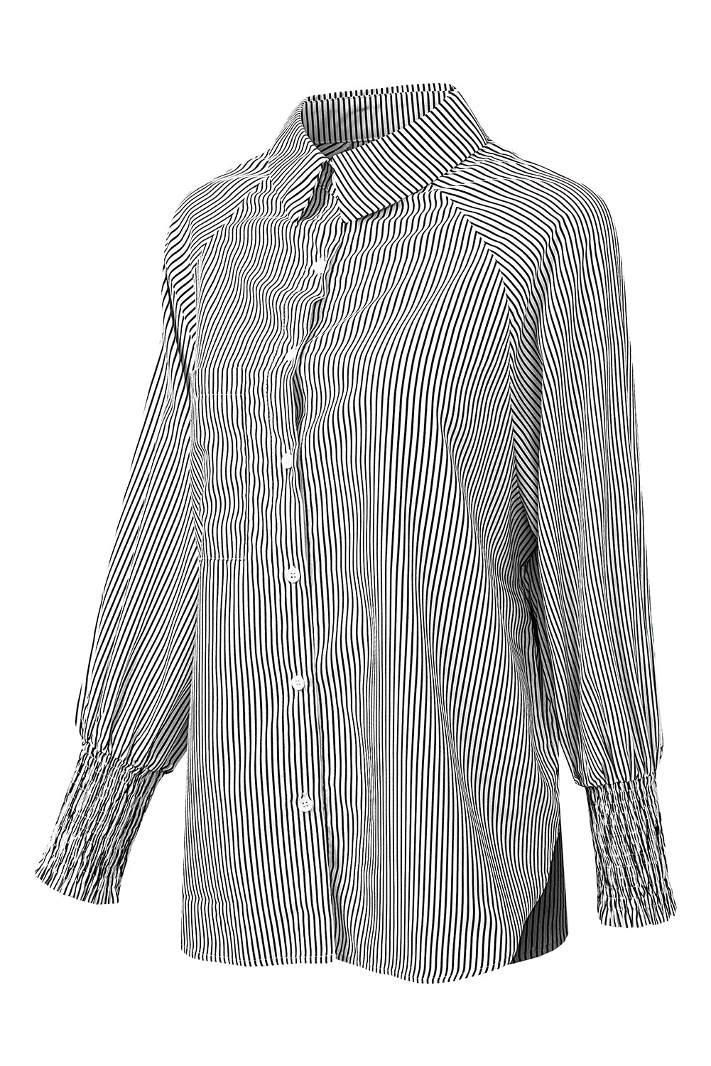 Black Striped Casual Shirred Cuffs Shirt *