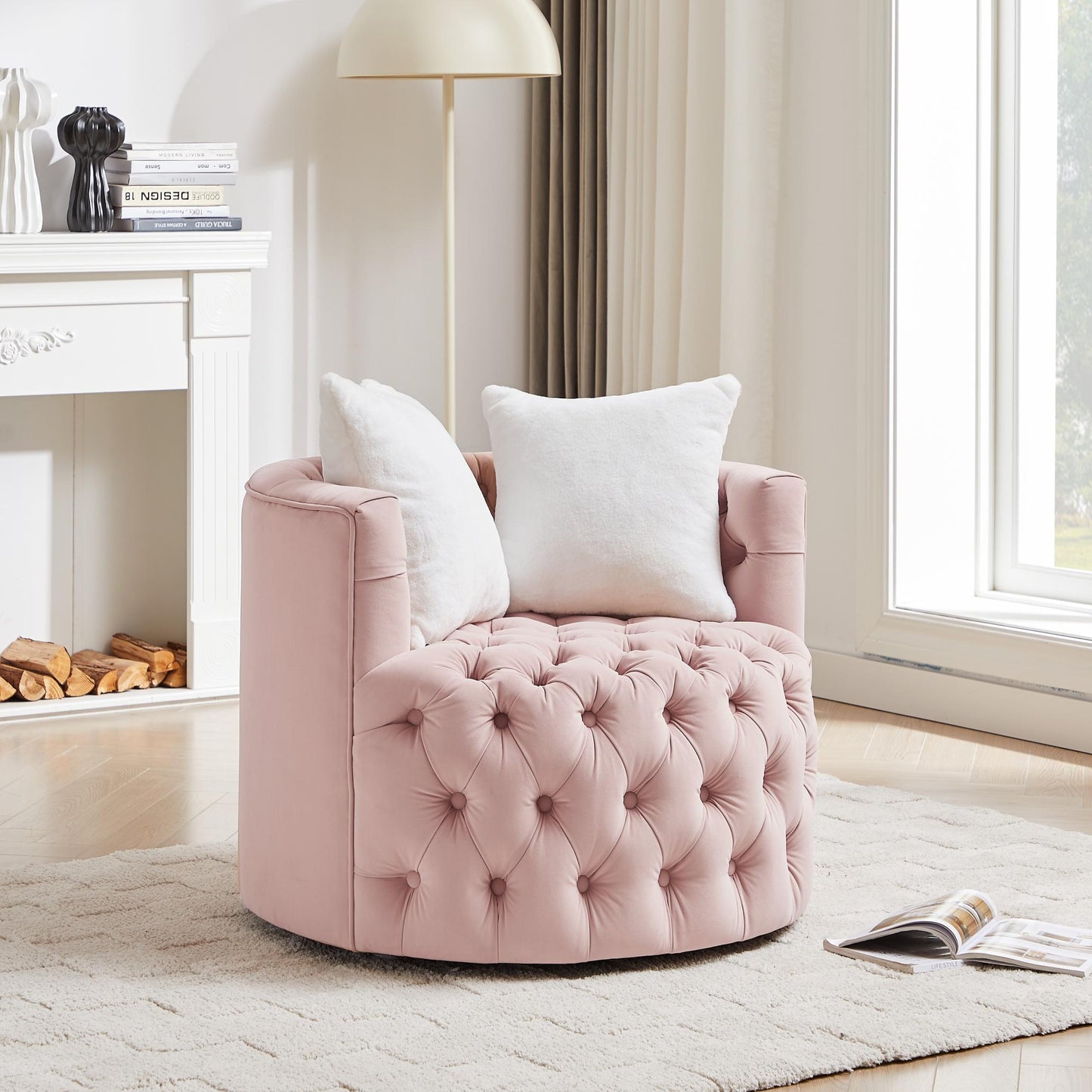 360° Swivel Barrel Chair with Pillows