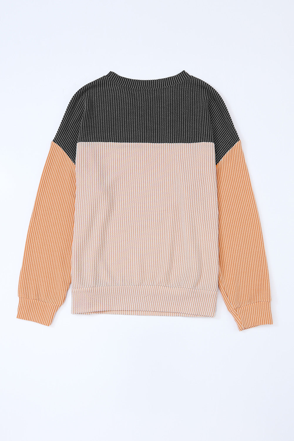 Black Color Block Corduroy Long Sleeve Top *