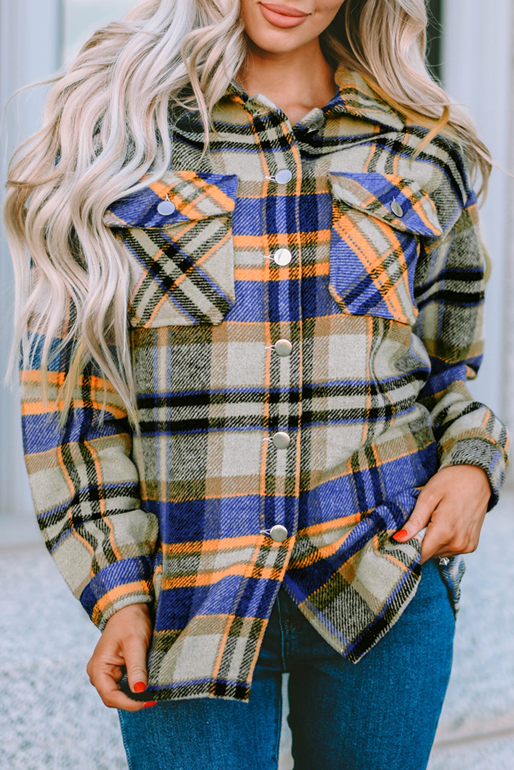 Multicolor Plaid Casual Button Up Flannel Shacket *