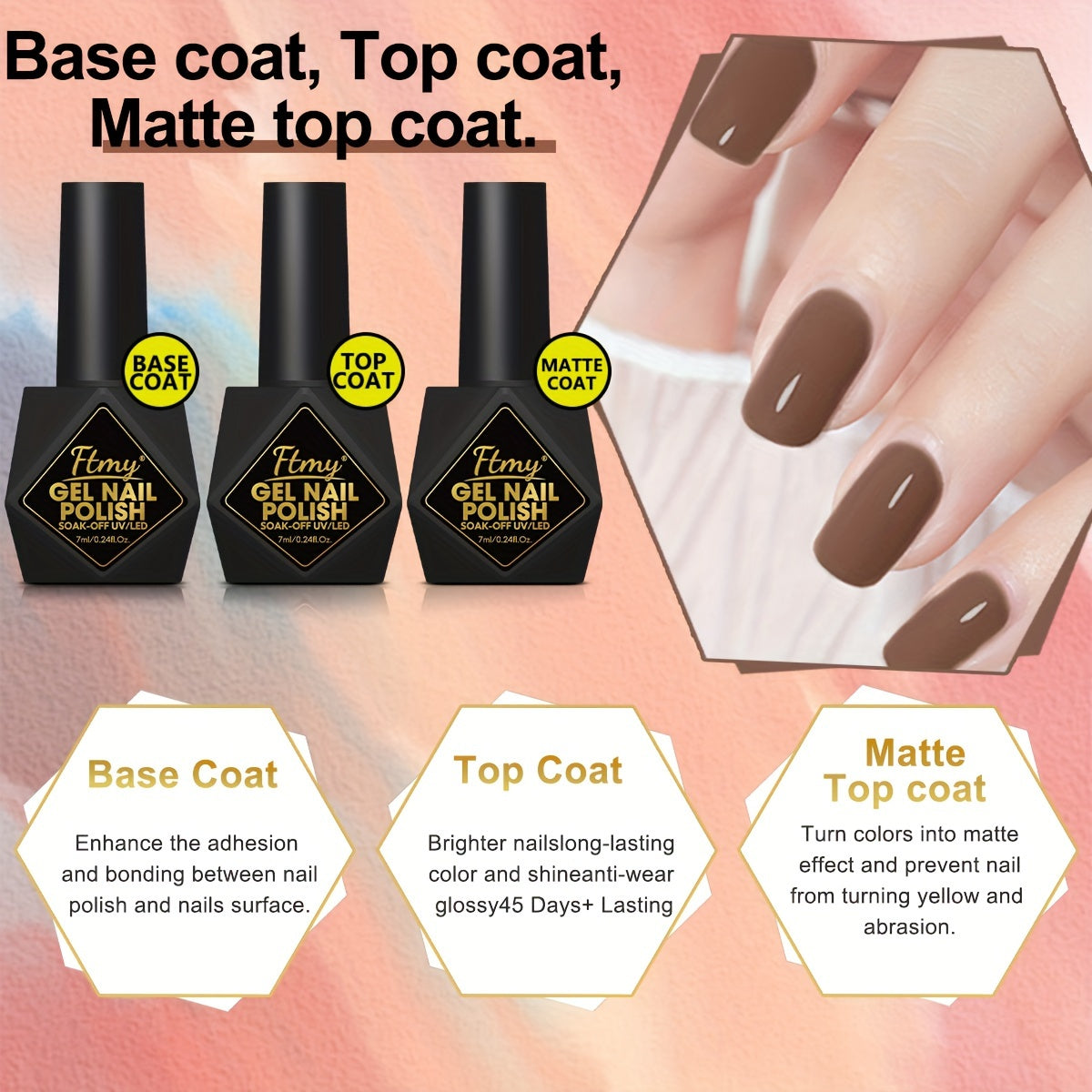 Gel Nail Polish 20 Colors With Base Top Matte Coat