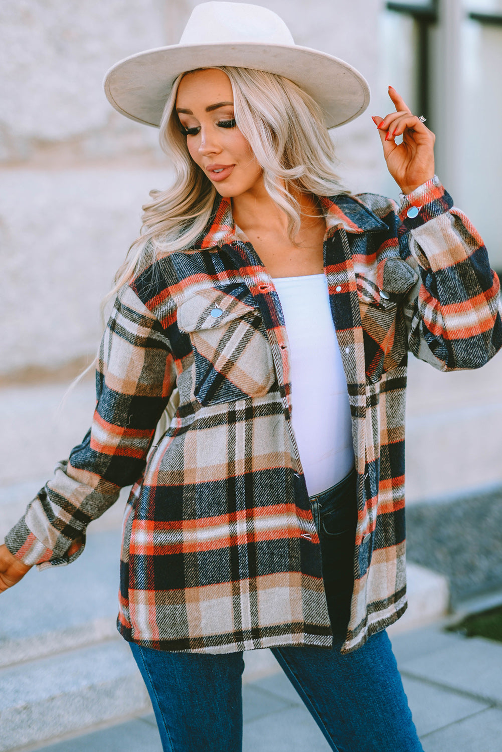 Multicolor Plaid Casual Button Up Flannel Shacket *