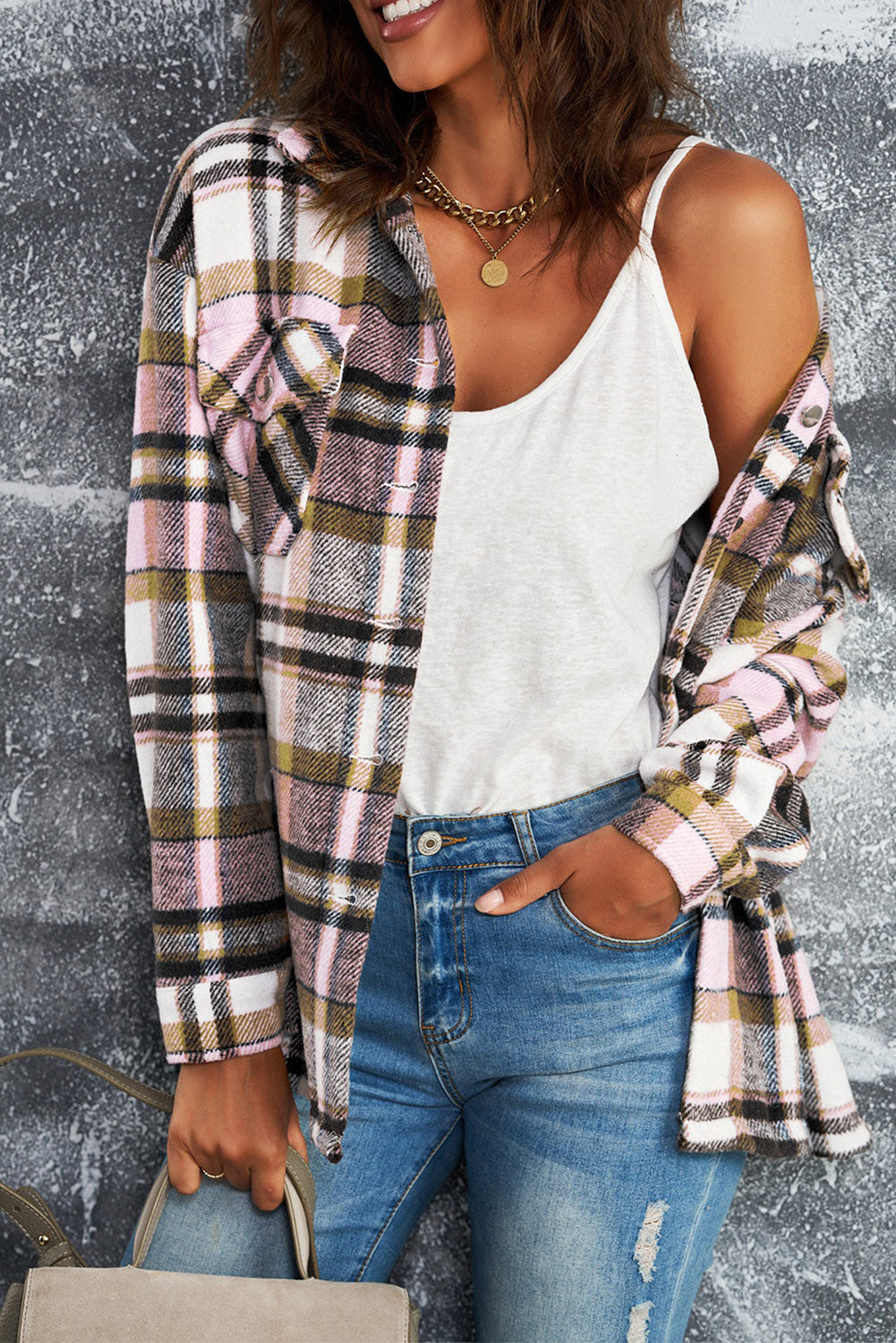 Multicolor Plaid Casual Button Up Flannel Shacket *