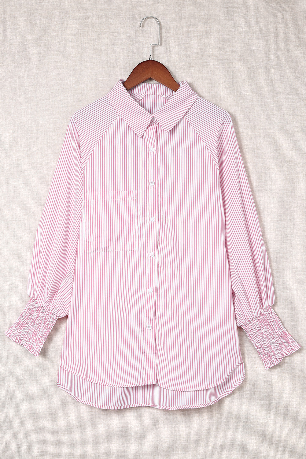 Black Striped Casual Shirred Cuffs Shirt *