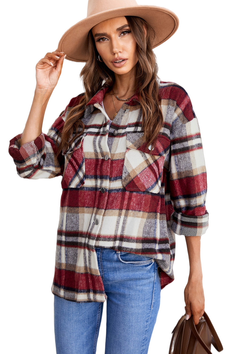 Multicolor Plaid Casual Button Up Flannel Shacket *