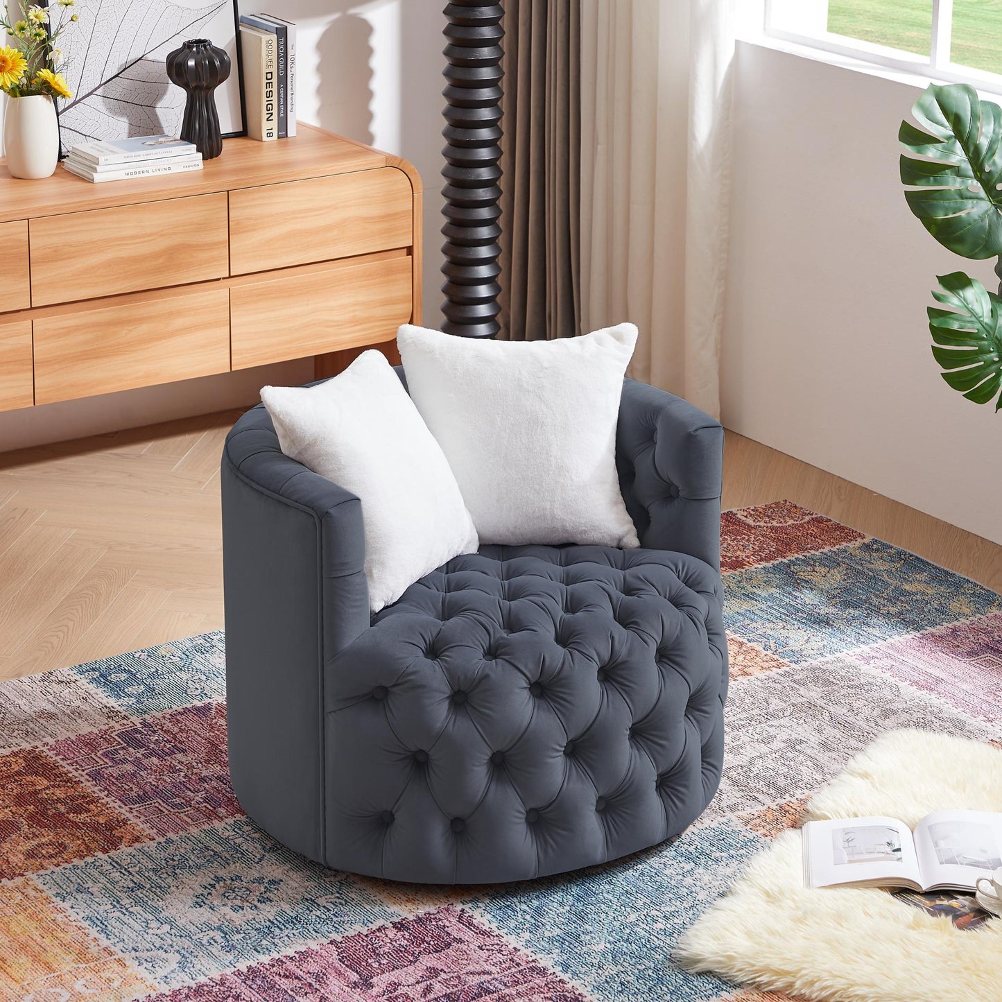 360° Swivel Barrel Chair with Pillows