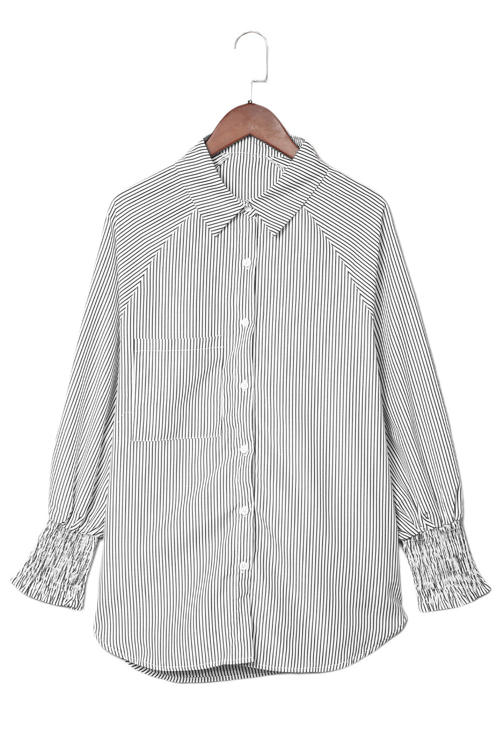 Black Striped Casual Shirred Cuffs Shirt *