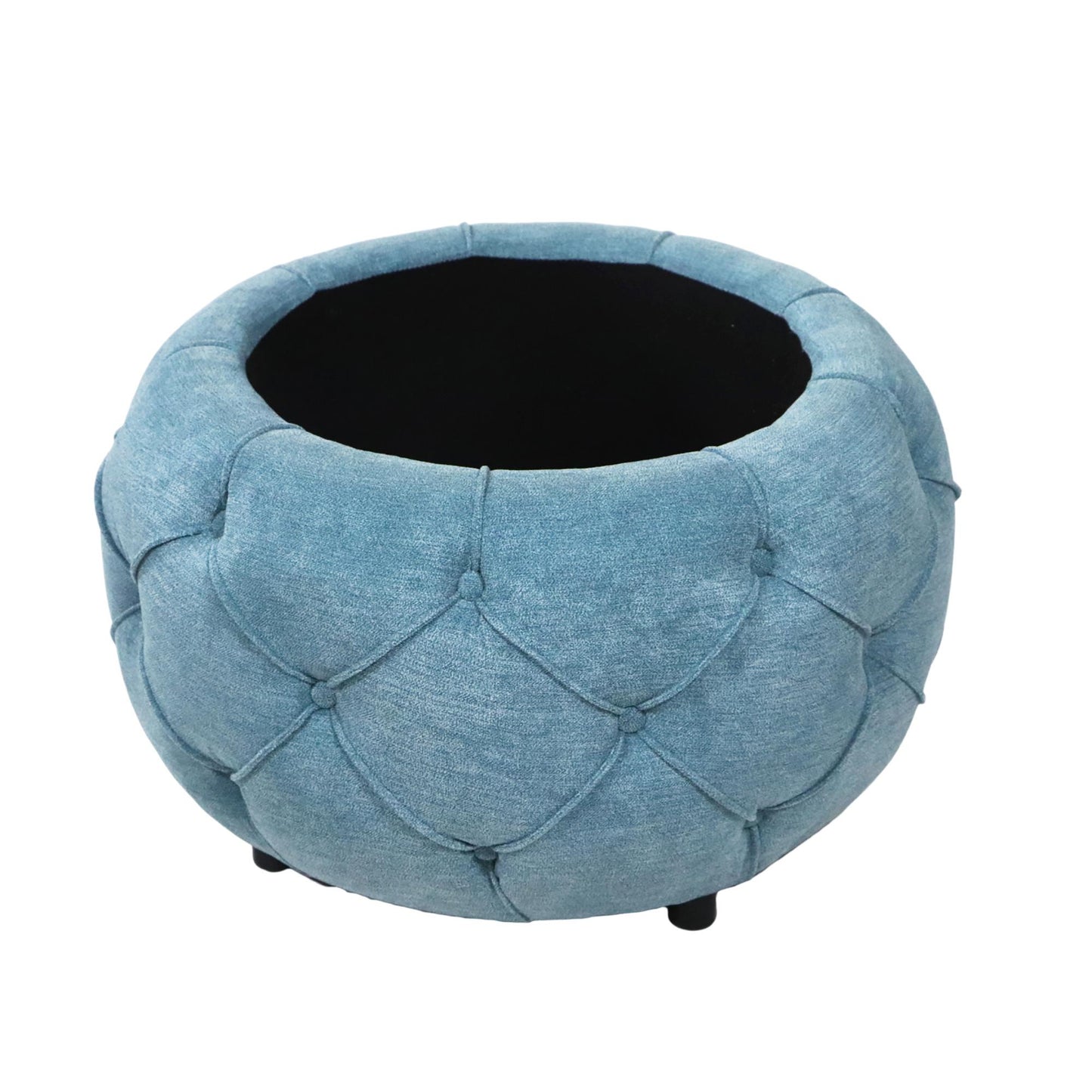 Large Button Tufted Woven Round Storage Footstool