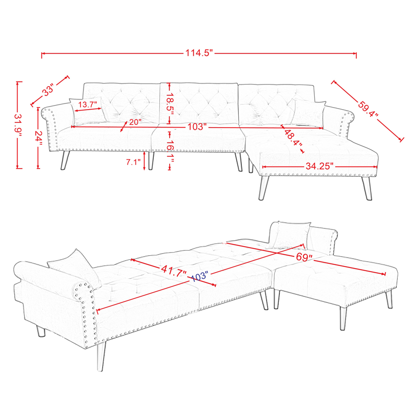 Convertible Sofa Bed Sleeper  Velvet