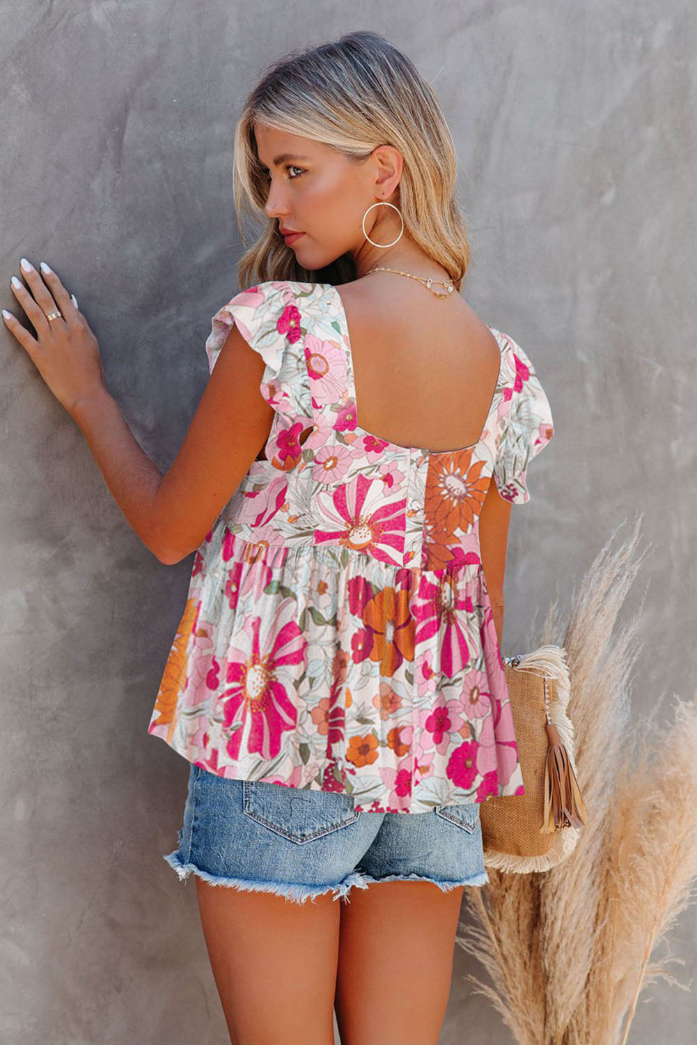 Multicolor Floral Print Flowy Flutter Sleeveless Shirt