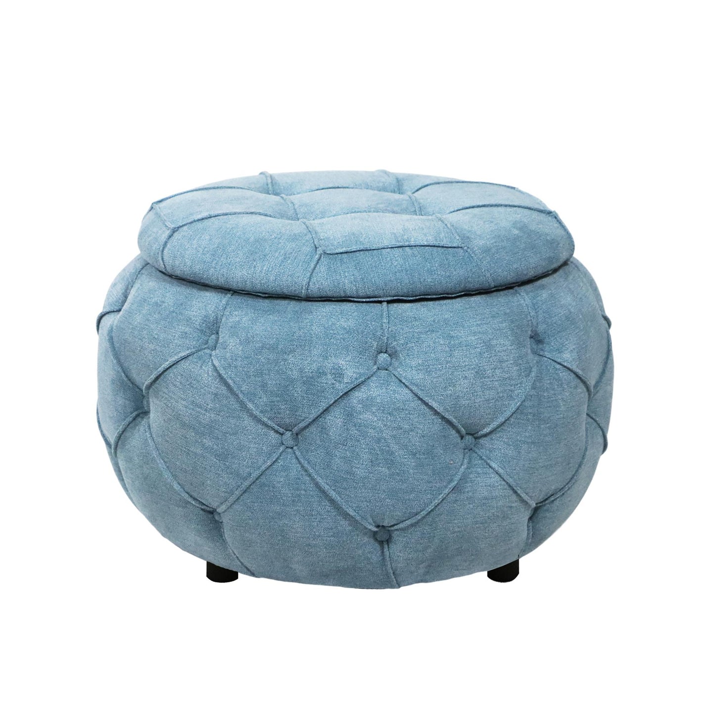 Large Button Tufted Woven Round Storage Footstool