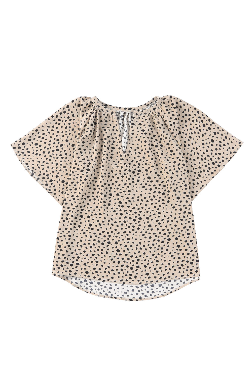 Cheetah Notch V Neck Casual Ruffle Sleeve Blouse *