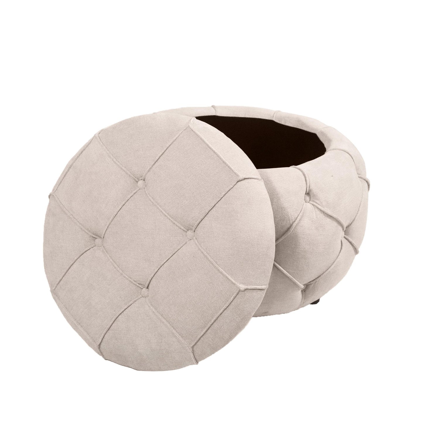 Large Button Tufted Woven Round Storage Footstool