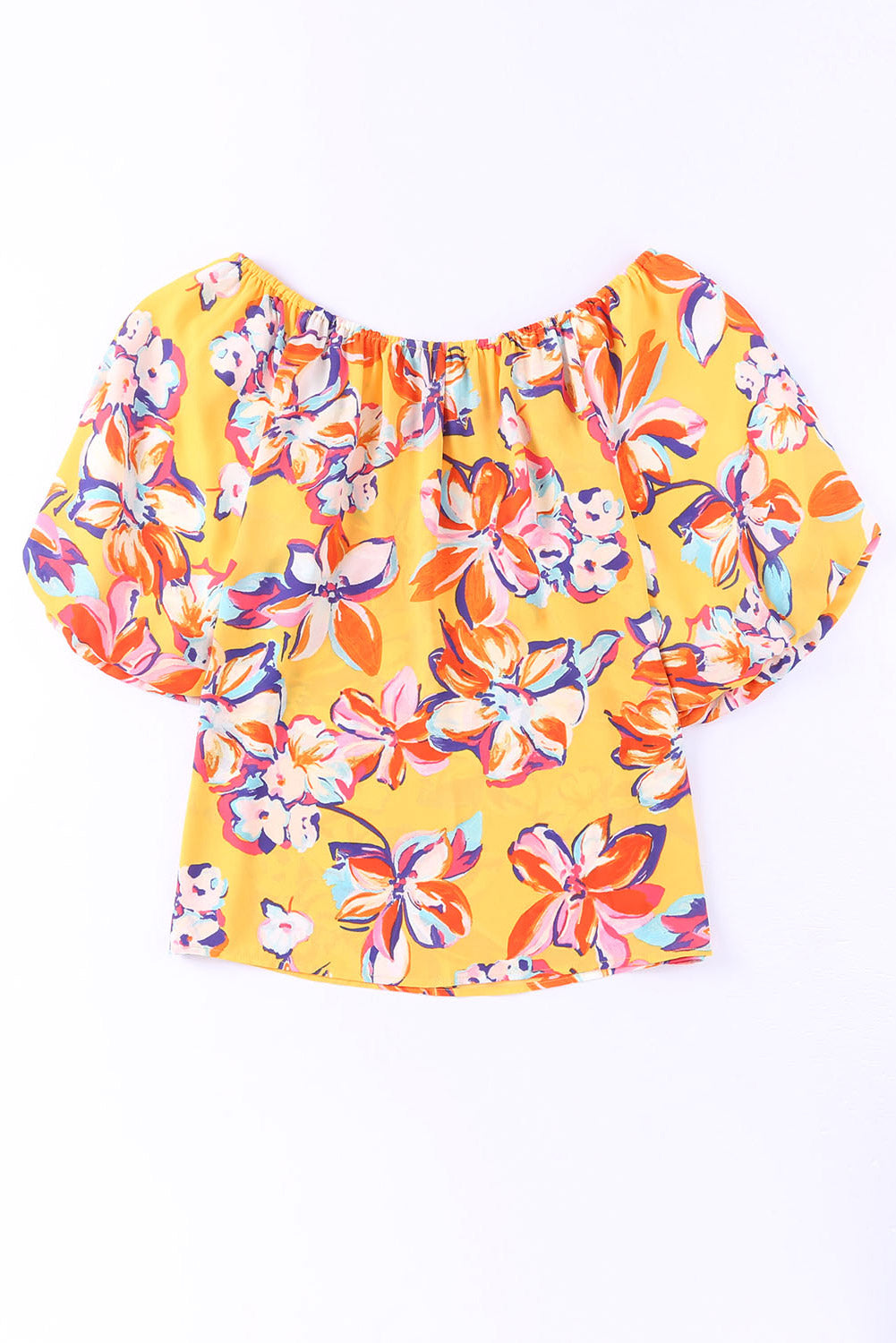 Floral Print Boho Half Sleeve Bishop Sleeve Blouse *