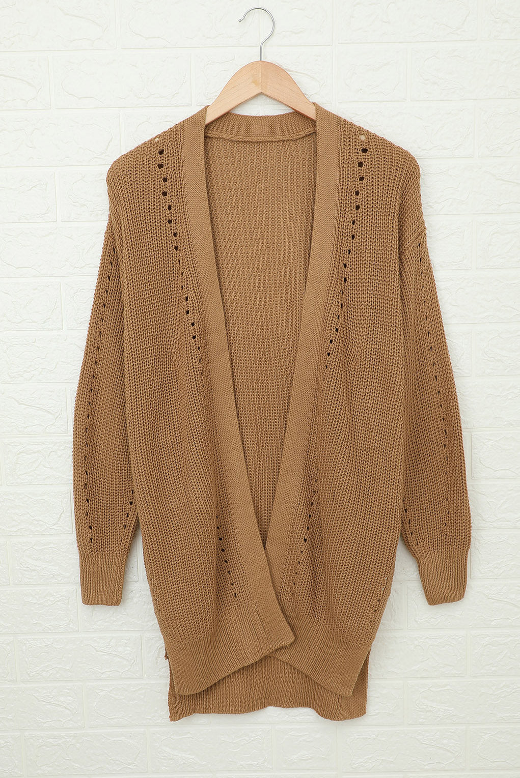 Khaki Fall Long Sleeve Long Cardigan Sweater *