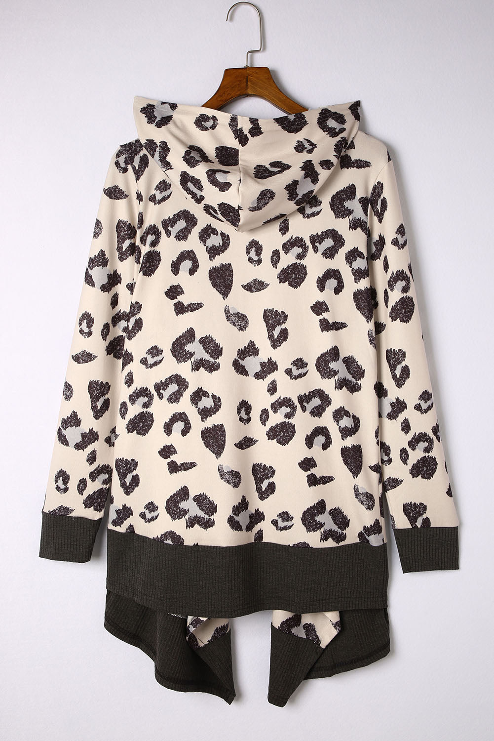 Cheetah Print Casual Hooded Open Front Cardigan *