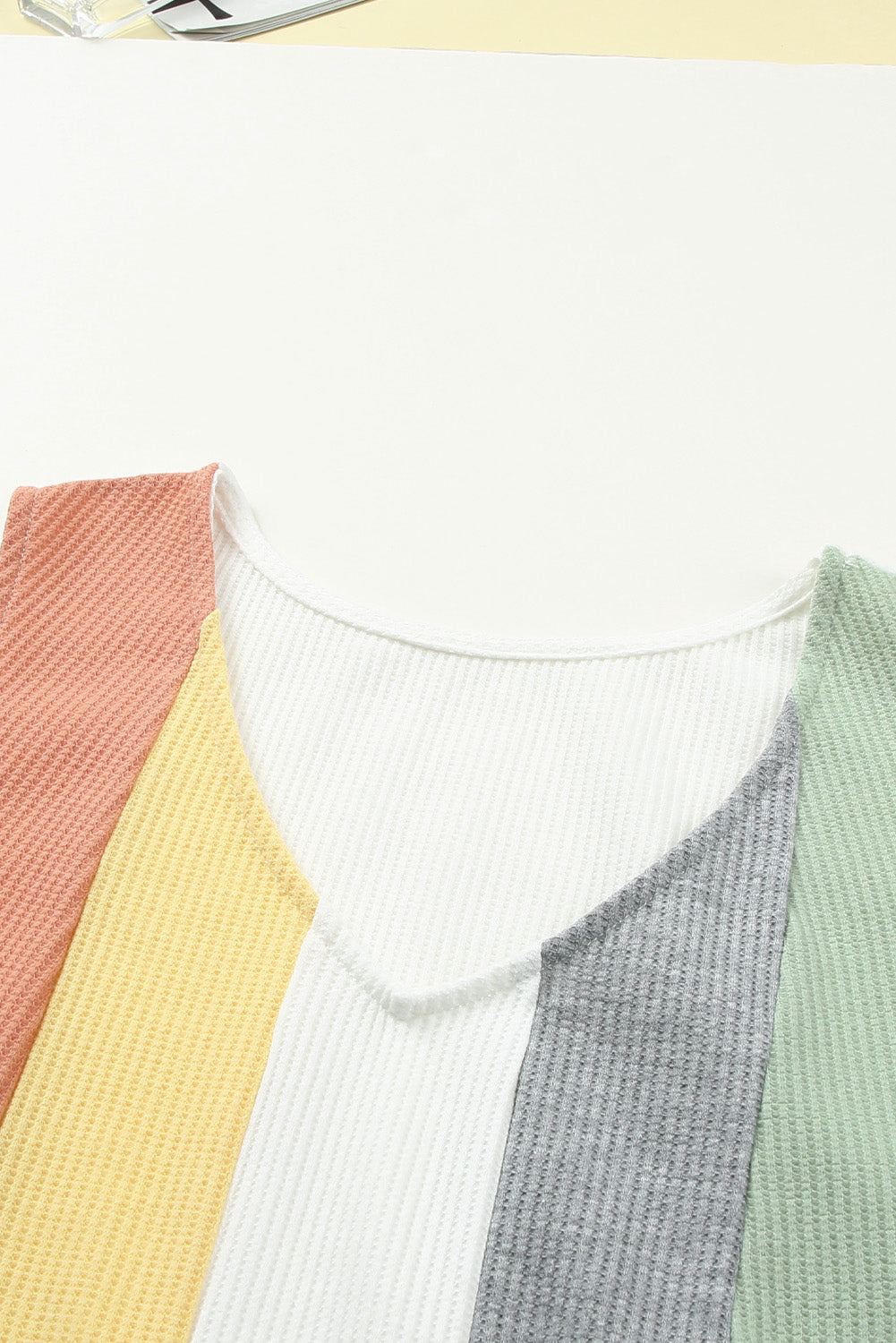 Multicolor Color Block Casual V Neck Waffle Knit Tank Top *