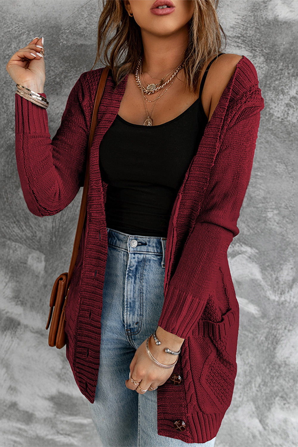 Color Block Button Up Closure Knitted Cardigan with Pocket *