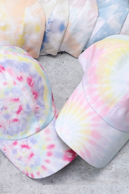 Pastel Spiral Tie Dye Cotton Baseball Cap Hat