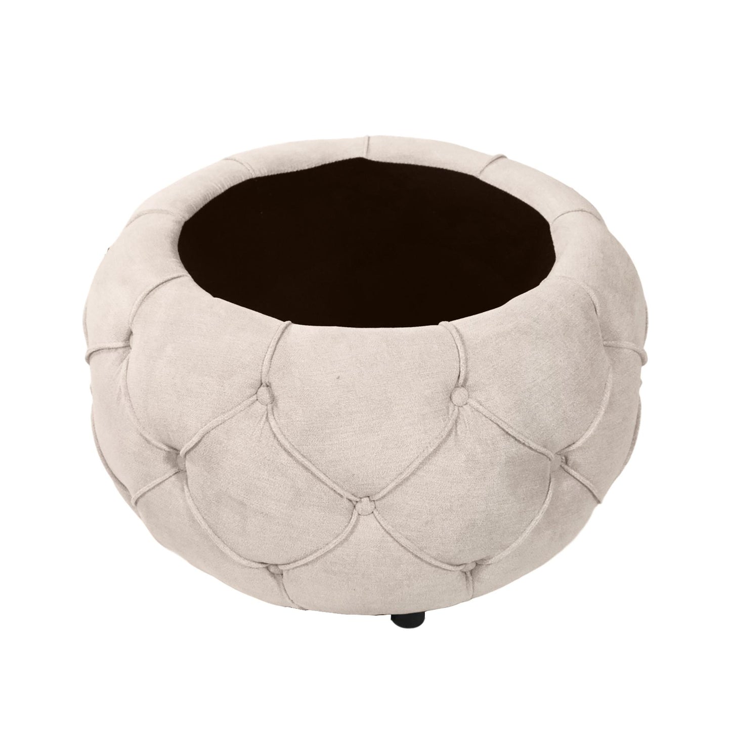 Large Button Tufted Woven Round Storage Footstool