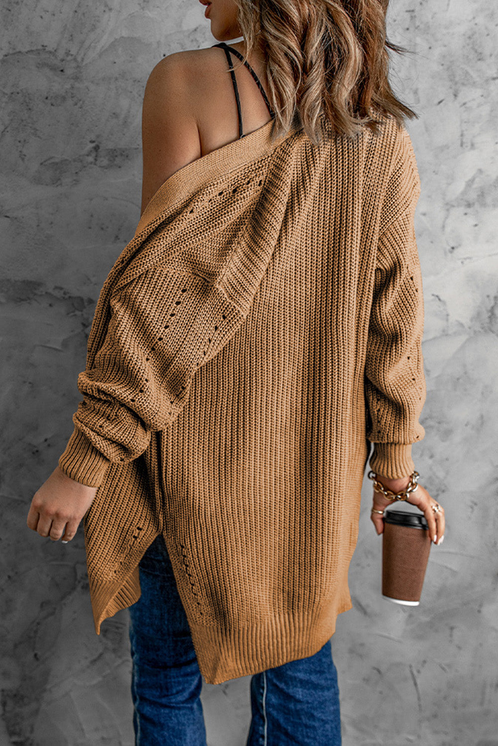 Khaki Fall Long Sleeve Long Cardigan Sweater *