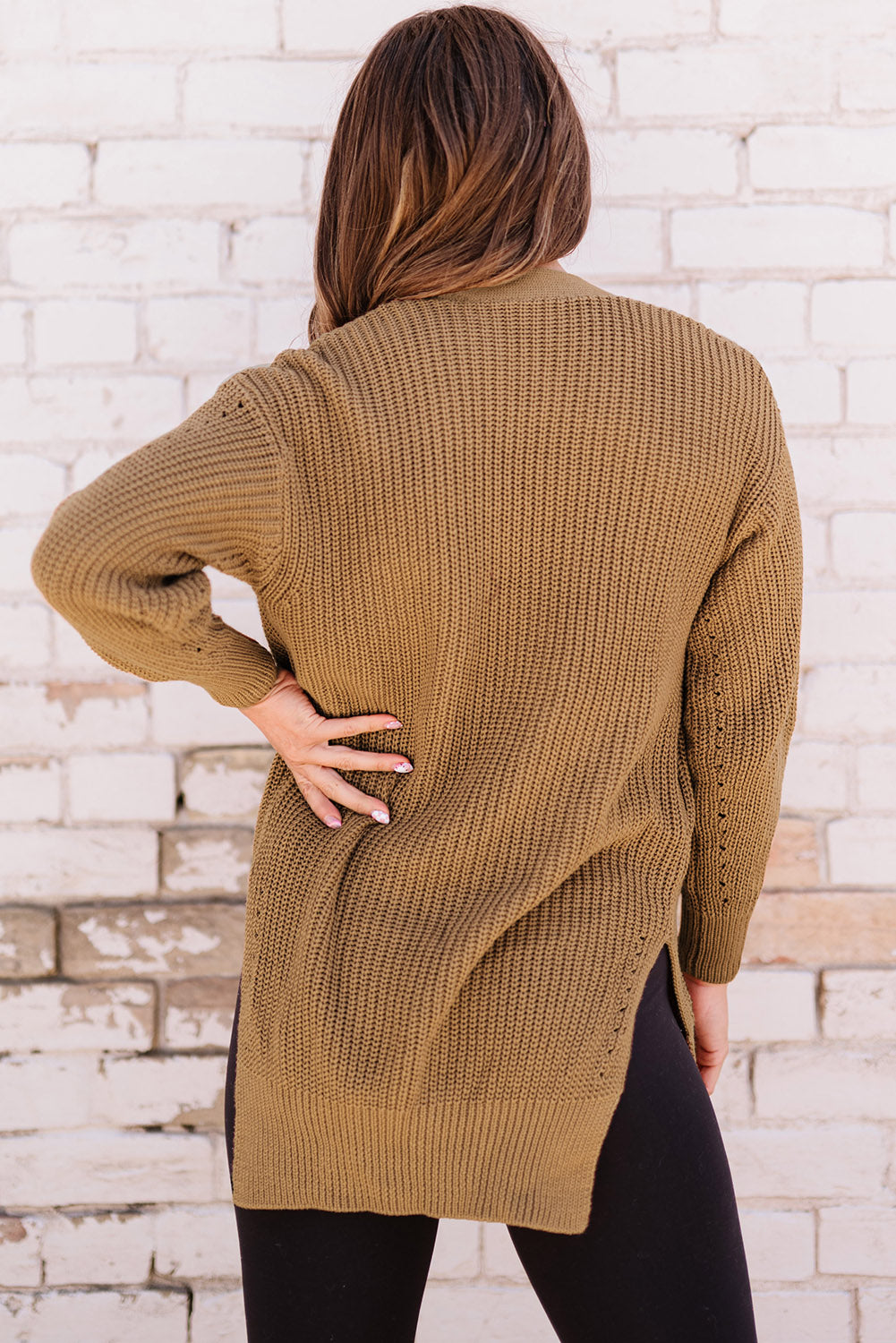 Khaki Fall Long Sleeve Long Cardigan Sweater *