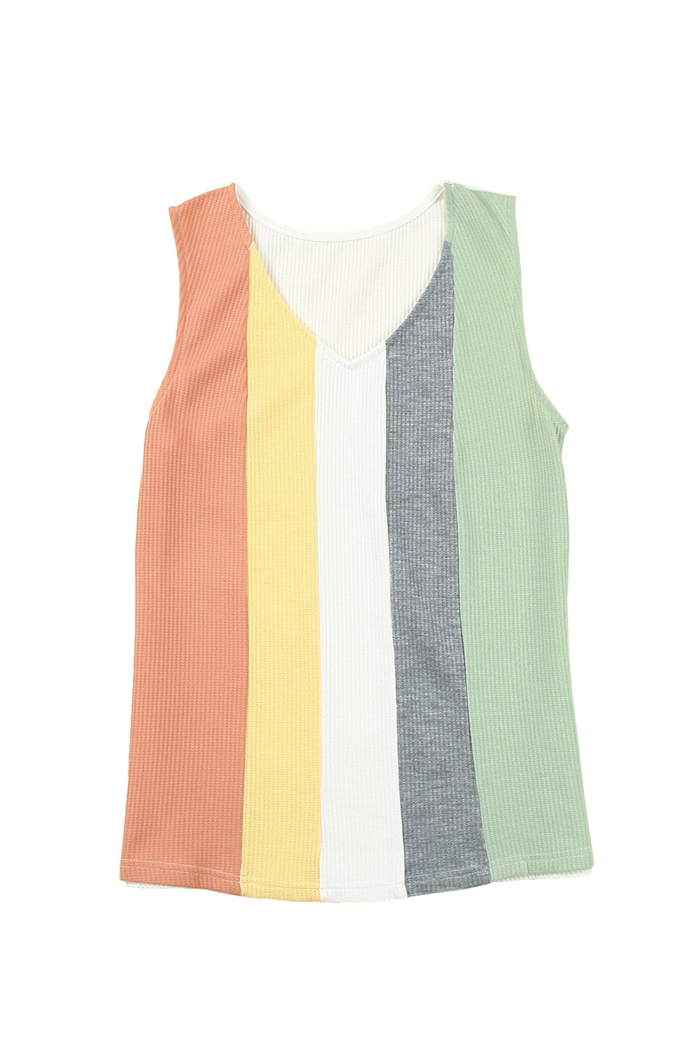 Multicolor Color Block Casual V Neck Waffle Knit Tank Top *