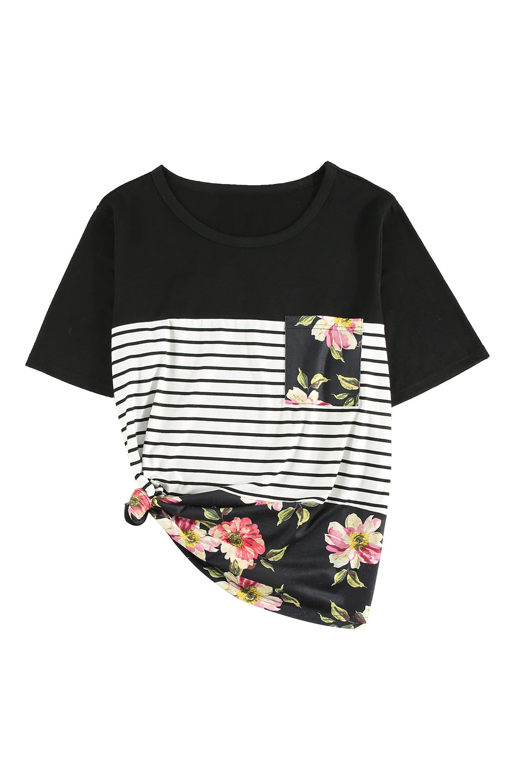 Stripe Floral Casual Splicing Block Plus Size Top *