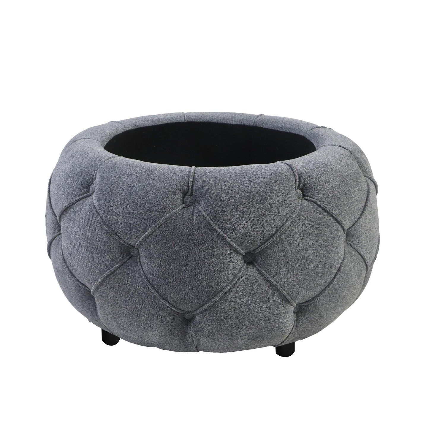 Large Button Tufted Woven Round Storage Footstool