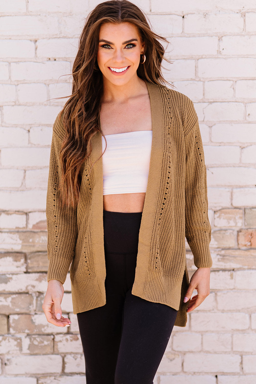 Khaki Fall Long Sleeve Long Cardigan Sweater *