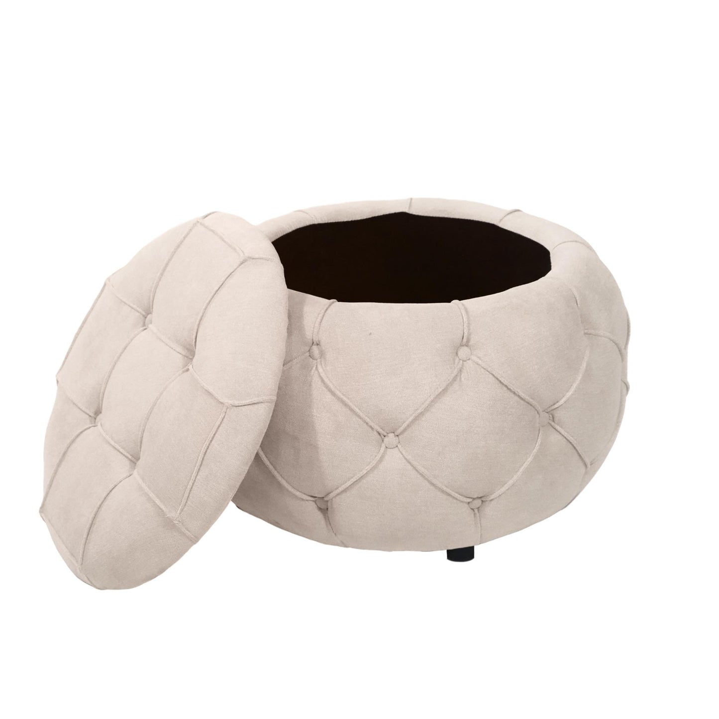 Large Button Tufted Woven Round Storage Footstool