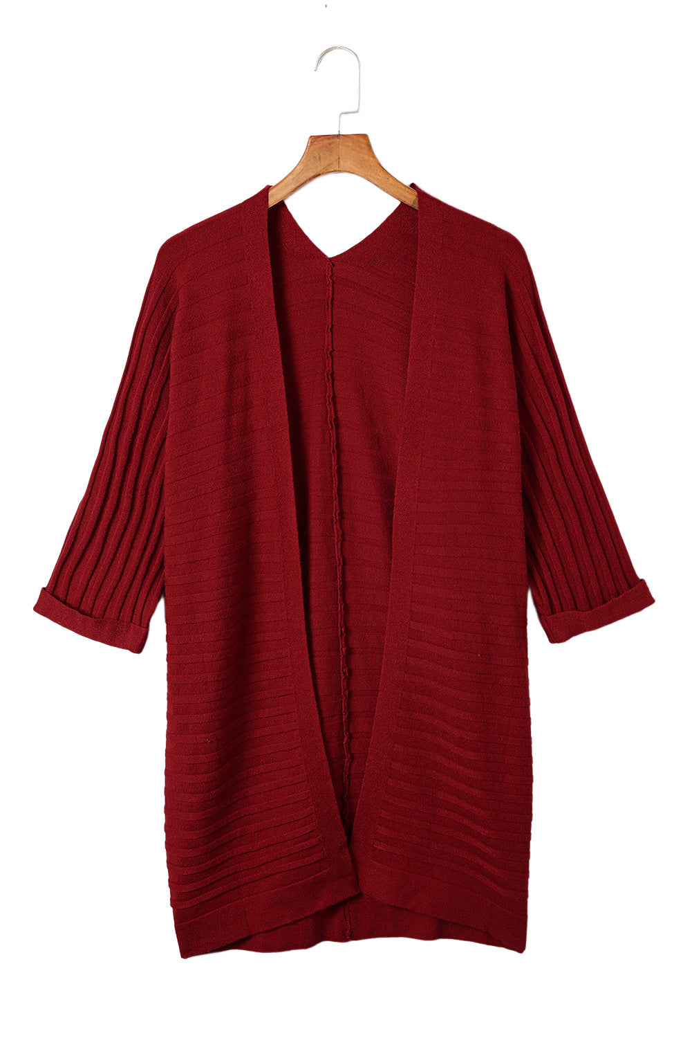 Ribbed Knit 3/4 Sleeve Open Front Swimsuit Cover Up *