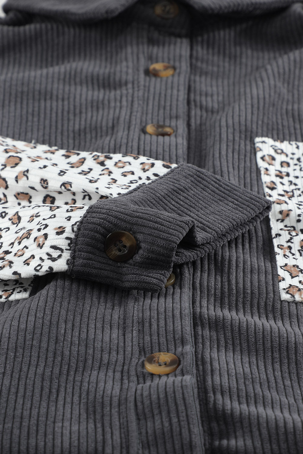 Leopard Patchwork Corduroy Buttoned Shirt Jacket *