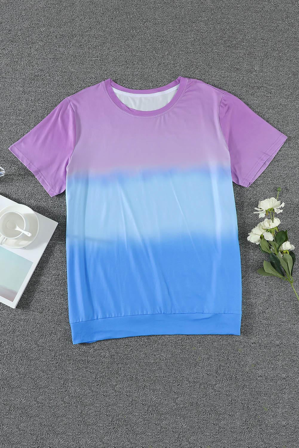 Casual Crew Neck Tie-dye Colorblock Plus Size Tee *